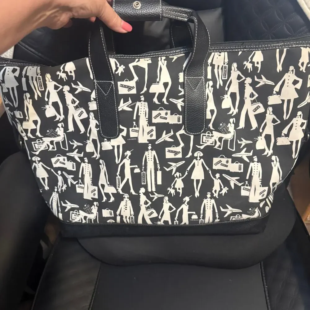 Vintage 2003 Sydney Love Travel Tote Black White Silhouette Weekender Bag